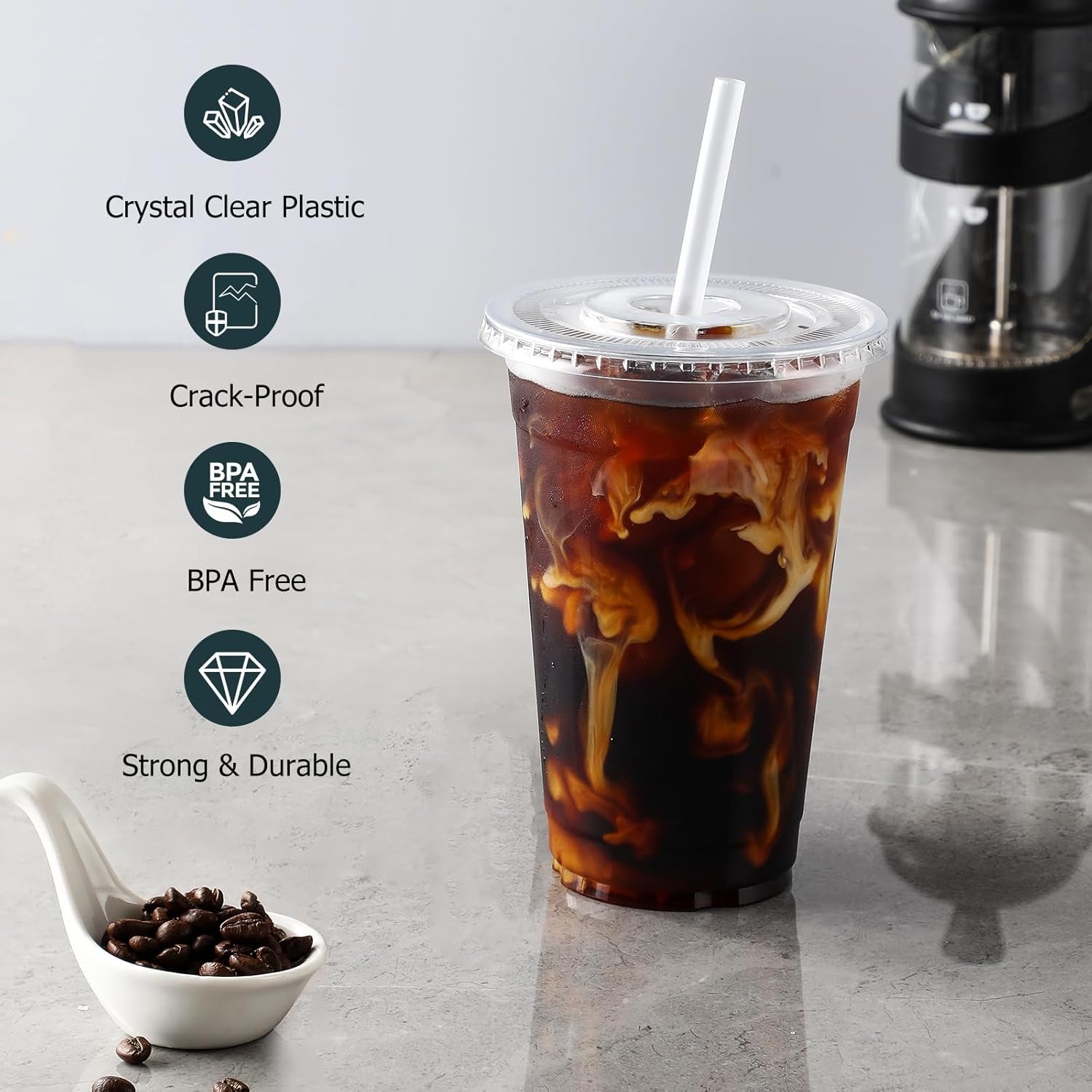 [100 Sets 12 Oz Clear Plastic Cups with Lids and Straws, Disposable Cups with Lids for Iced Coffee, Smoothie, Milkshake and Cold Drinks.