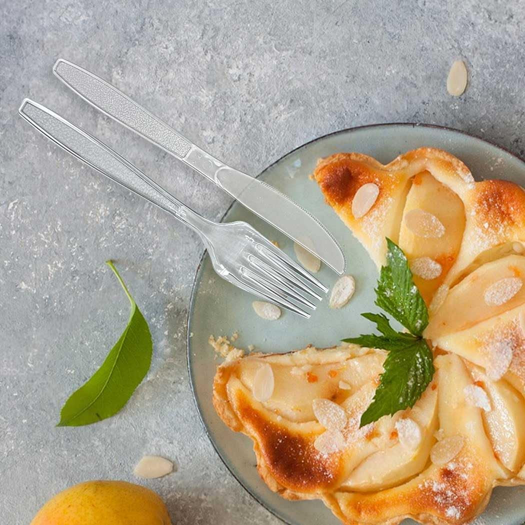 Plastic Silverware Set, 30-Piece Disposable Plastic Utensils for Parties, Clear Cutlery, Plasticware Forks, Spoons, Knives