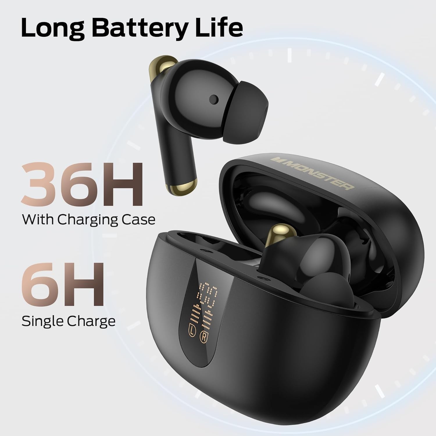 Wireless Earbuds, Bluetooth 6.0 In-Ear Headphones with Charging Case, Stereo Earphones Deep Bass Sound, Built-In Mic, Clear Call, Water Resistant Design for Sports