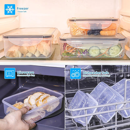 [3 Pcs] Food Storage Containers with Lids Airtight - Bpa-Free, 100% Leak-Proof,Meal Prep Containers for Kitchen Storage and Organization, Dishwasher & Microwave, Freezer Safe(Rectangle)