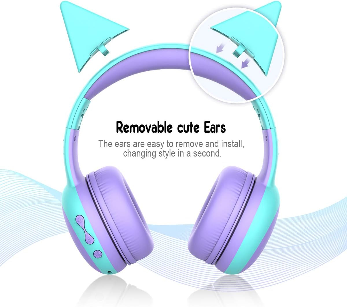 Kids Bluetooth Headphones, Portable Wireless Headset for Kids, Bluetooth 5.3, Over-Ear Cat Ear Toddler Headphones with Microphone, 85Db Volume Limited, AUX Cord,40 Hours Playtime(Purple)