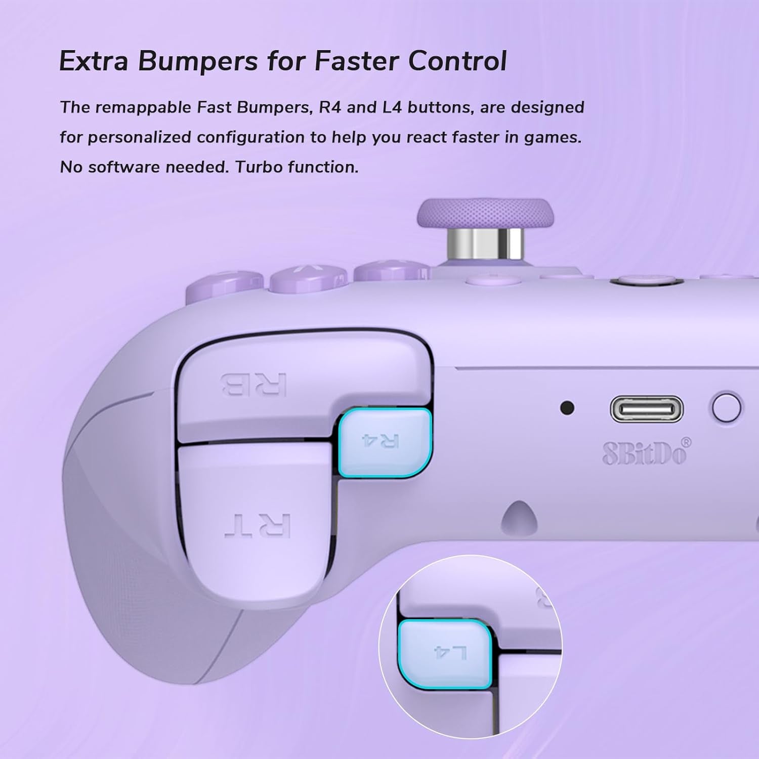 Ultimate 2C Wireless Controller for Windows PC and Android, Gamepad with 1000Hz Polling Rate, Remappable L4/R4 Bumpers, Rumble Vibration and Turbo Function(Purple)