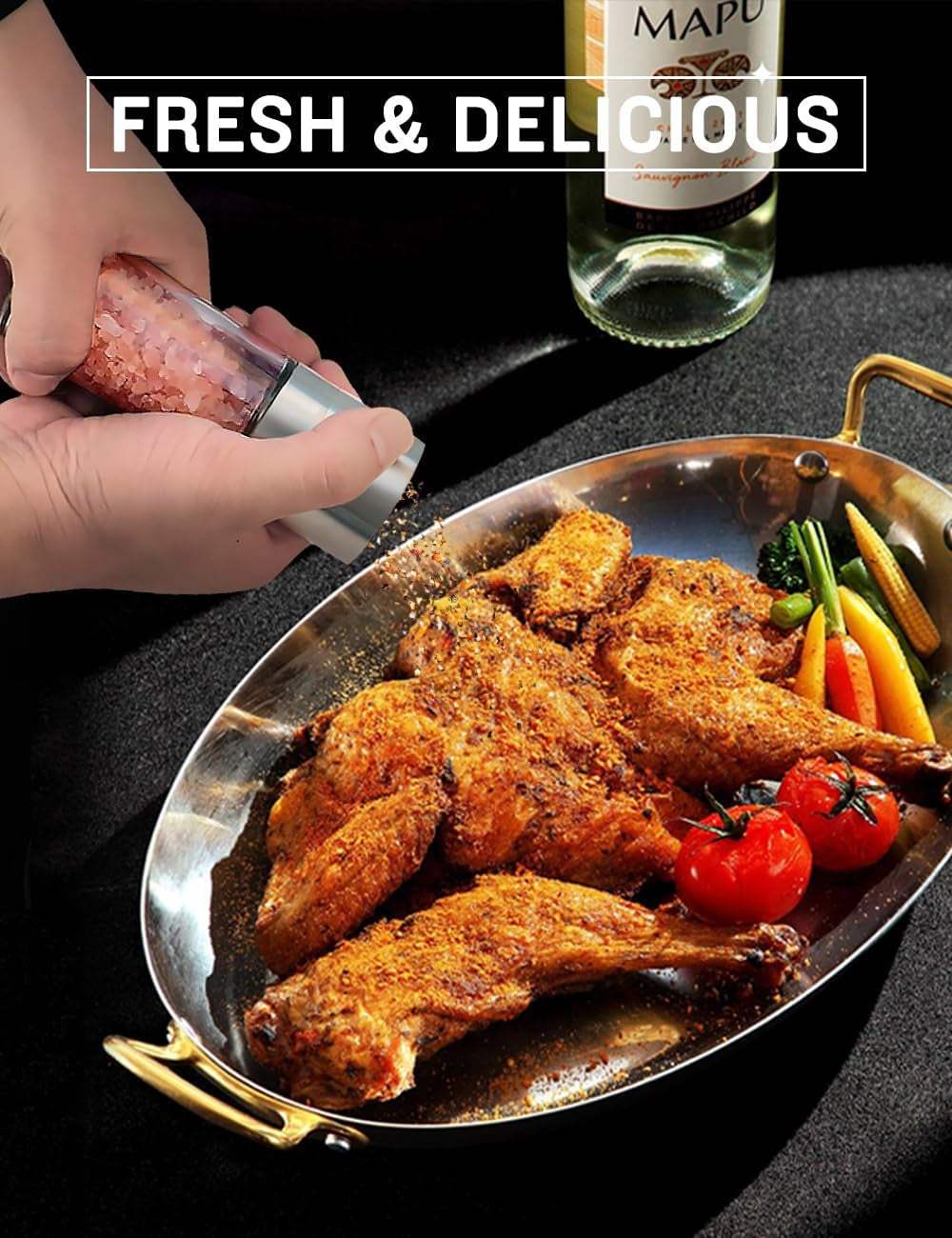 ® Salt Grinder Pepper Mill, Refillable, Adjustable Coarseness Black Pepper Grinder, Stainless Steel Sea Salt Shaker with Ceramic Rotor(Seasoning Not Included)