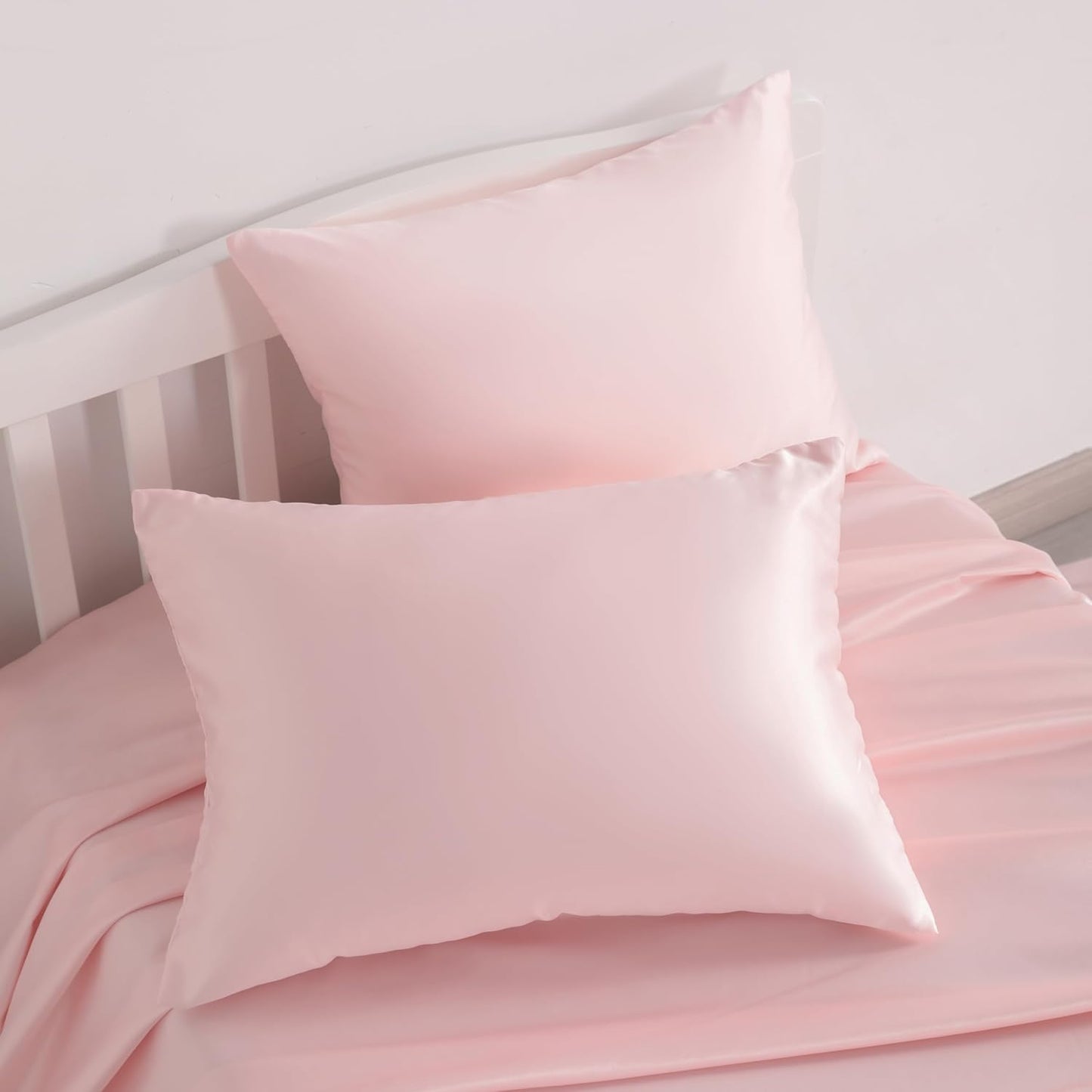 Zippered Silk Satin Toddler Pillowcases - 2 Pack Hidden Zipper 13X18 Pillowcases - Luxury and Silky Baby Travel Pillow Covers, Pink