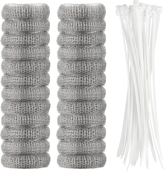24 Pieces Lint Traps Washing Machine Stainless Steel Lint Snare Traps Laundry Mesh Washer Hose Filter with 24 Pcs Cable Ties