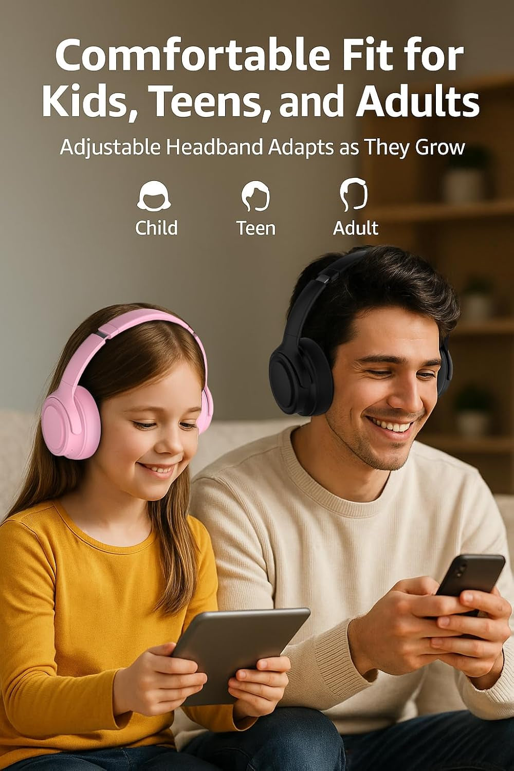 Wireless Headphones | 94Db Volume Limited Hearing Protection | Built-In Mic | Bluetooth 5.3 | Foldable & Durable Headset for School, Travel | Ideal Back to School Gift for Kids(Beige)