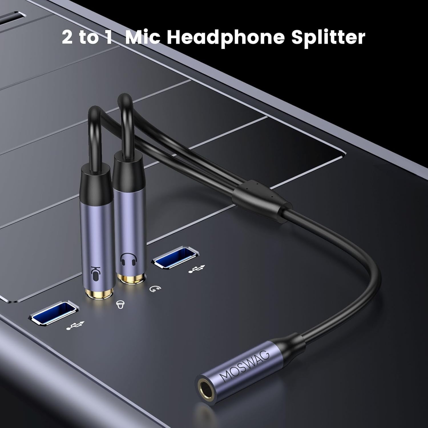 Headphone Splitter for Computer, 3.5Mm Female to 2 Dual 3.5Mm Male Cable for PC Gaming, Headphone Mic Splitter for PC 24K Gold-Plated with Noise Cancellation for Laptop/Speakers/Mic