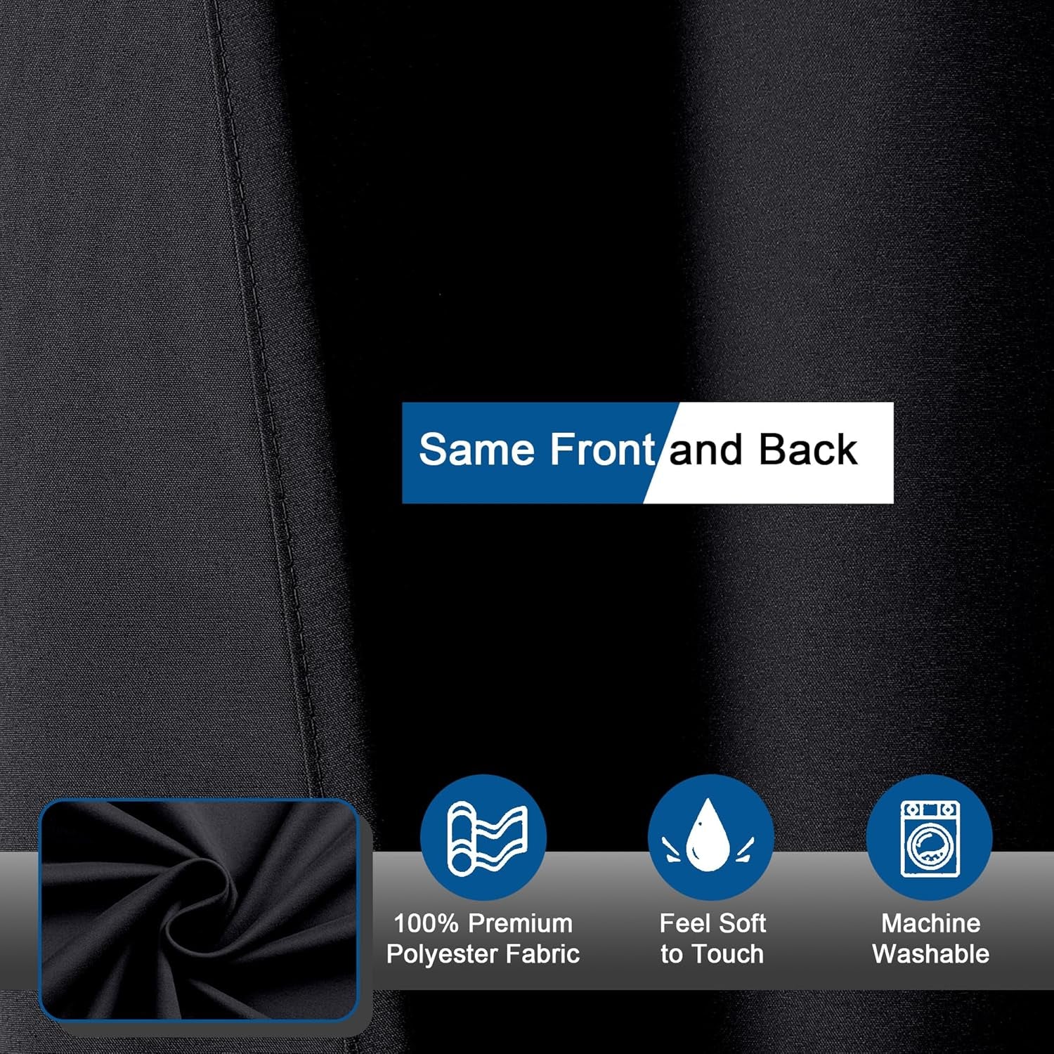 Zora Solid Black Shower Curtain for Bathroom, Fabric Shower Curtain- Soft Cloth & Hotel Spa Quality, Water Repellent, Machine Washable Shower Curtain Set with 12 Hooks, Grommets Top, 72Wx72L