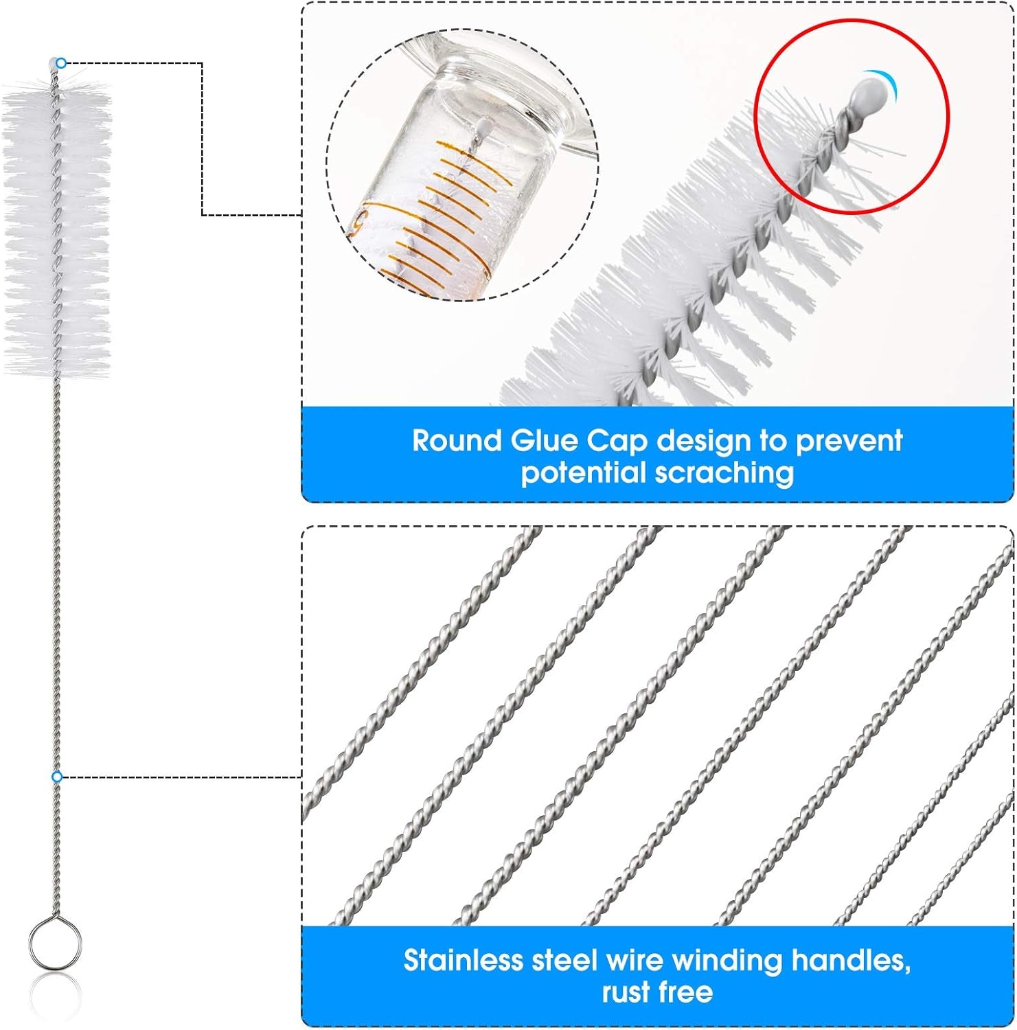10 Piece Stainless Steel Straw Cleaning Brush Set - Durable Nylon Bristles - Multi-Size for Reusable Straws, Sippy Cups, and Narrow Neck Containers