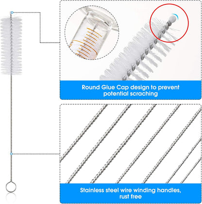 10 Piece Stainless Steel Straw Cleaning Brush Set - Durable Nylon Bristles - Multi-Size for Reusable Straws, Sippy Cups, and Narrow Neck Containers