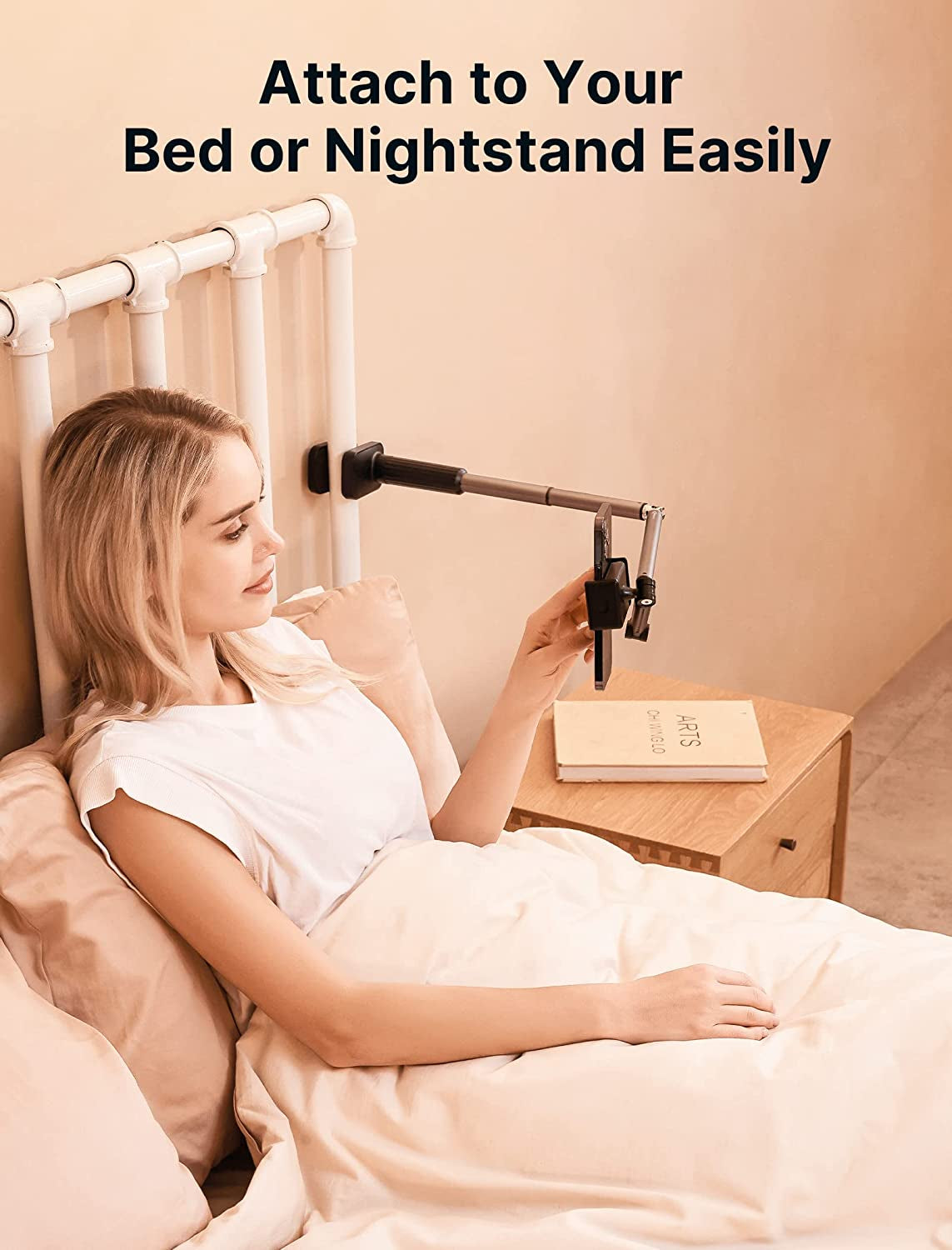 Phone Holder for Desk and Bed Compatible with Iphone 16 15 14 13 12 Overhead Phone Mount Gooseneck Phone Stand Flexible 360 Lazy Long Arm Clamp Clip for Table Bedside [1-Pack, Black]