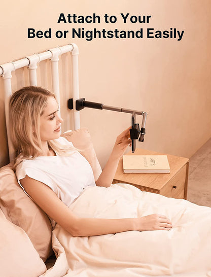 Phone Holder for Desk and Bed Compatible with Iphone 16 15 14 13 12 Overhead Phone Mount Gooseneck Phone Stand Flexible 360 Lazy Long Arm Clamp Clip for Table Bedside [1-Pack, Black]