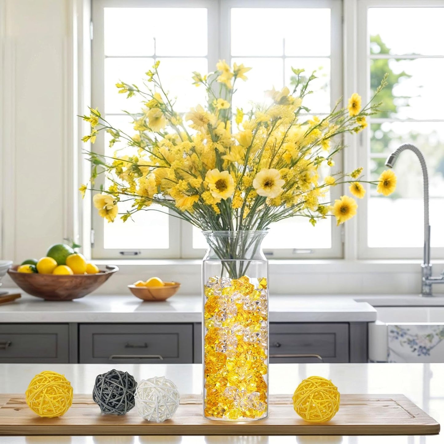 Yellow and Orange Fake Ice, 150PCS Acrylic Fake Diamonds, Crushed Ices Plastic Gems Vases Fillers for Aquarium Tank Rocks Table Scatter Wedding Party Home Decor