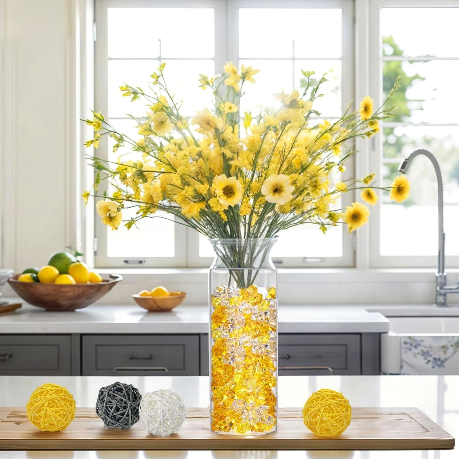 Yellow and Orange Fake Ice, 150PCS Acrylic Fake Diamonds, Crushed Ices Plastic Gems Vases Fillers for Aquarium Tank Rocks Table Scatter Wedding Party Home Decor