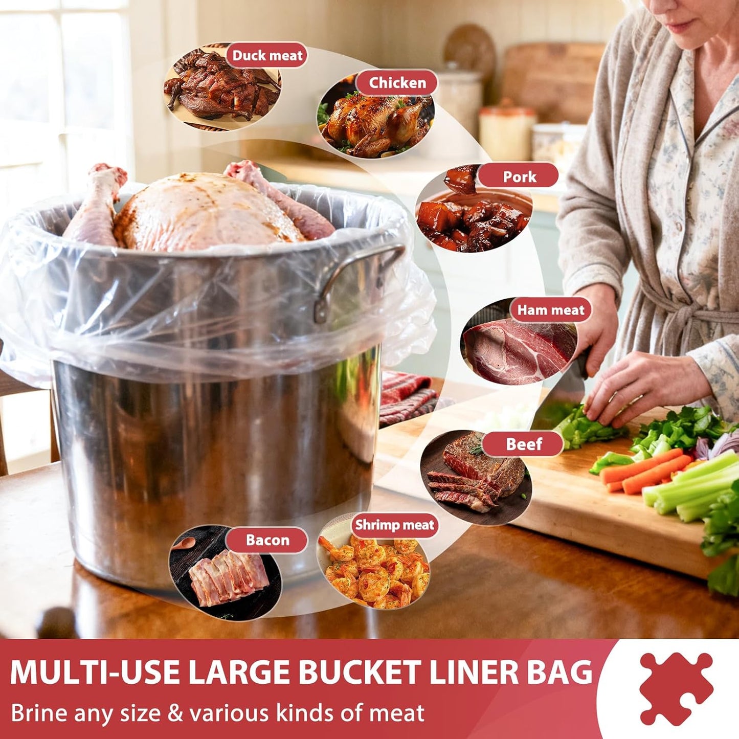 Turkey Brine Bags, 5 Gallon Bucket Liner Bags, 5.5 Mil, 5 Pack - 30" X 21", BPA Free Brining Bags for Turkey, Leak-Proof Liner for Bucket, Brine Kit with Strings - Thanksgiving, Christmas Essentials