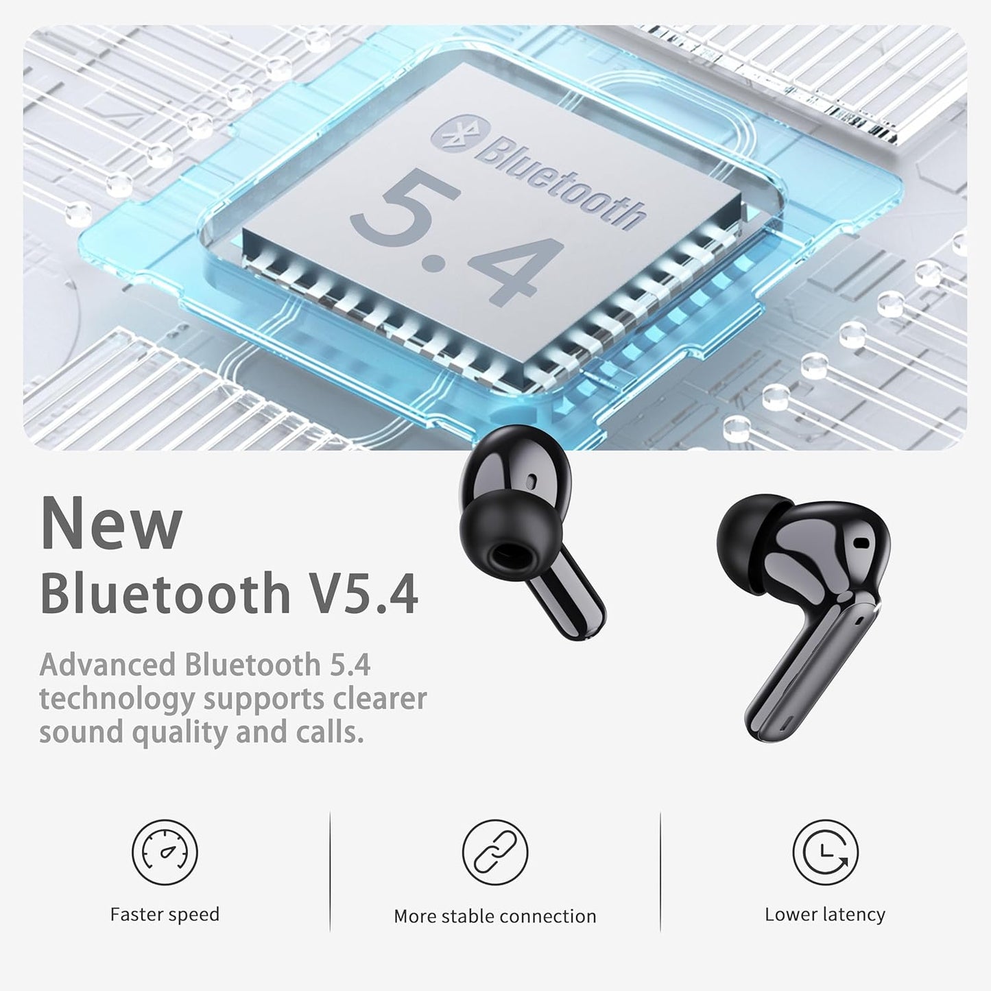 Wireless Earbuds, Bluetooth 5.4 Headphones in Ear with 4 ENC Noise Cancelling Mic, New Wireless Earphones Hifi Stereo Deep Bass 40H Playtime, In-Ear Bluetooth Earbuds LED Display IP7 Waterproof, USB-C