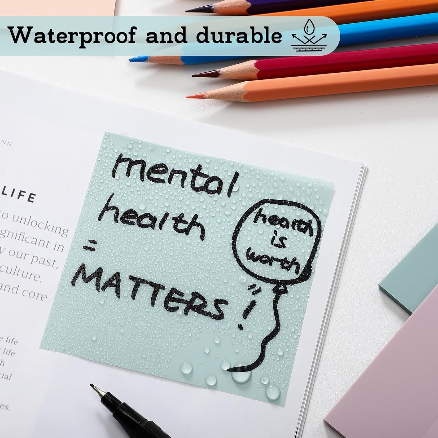 [2000 PCS] Transparent Sticky Notes, 6 Sizes Clear Sticky Notes Pads, Waterproof Self-Adhesive Translucent See through Sticky Notes for Annotating Books,School & Office