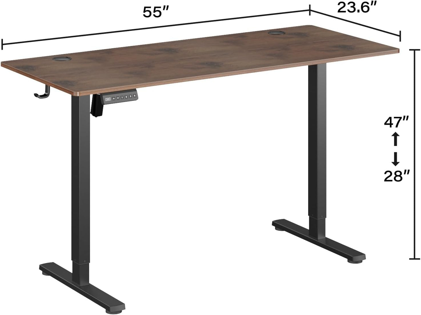 Height Adjustable Electric Standing Desk, 55 X 24 Inches Ergonomic Stand up Table, Sit Stand Home Office Desk with Splice Board, Black Frame/Rustic Brown Top(Rustic Brown, 55 Inches)