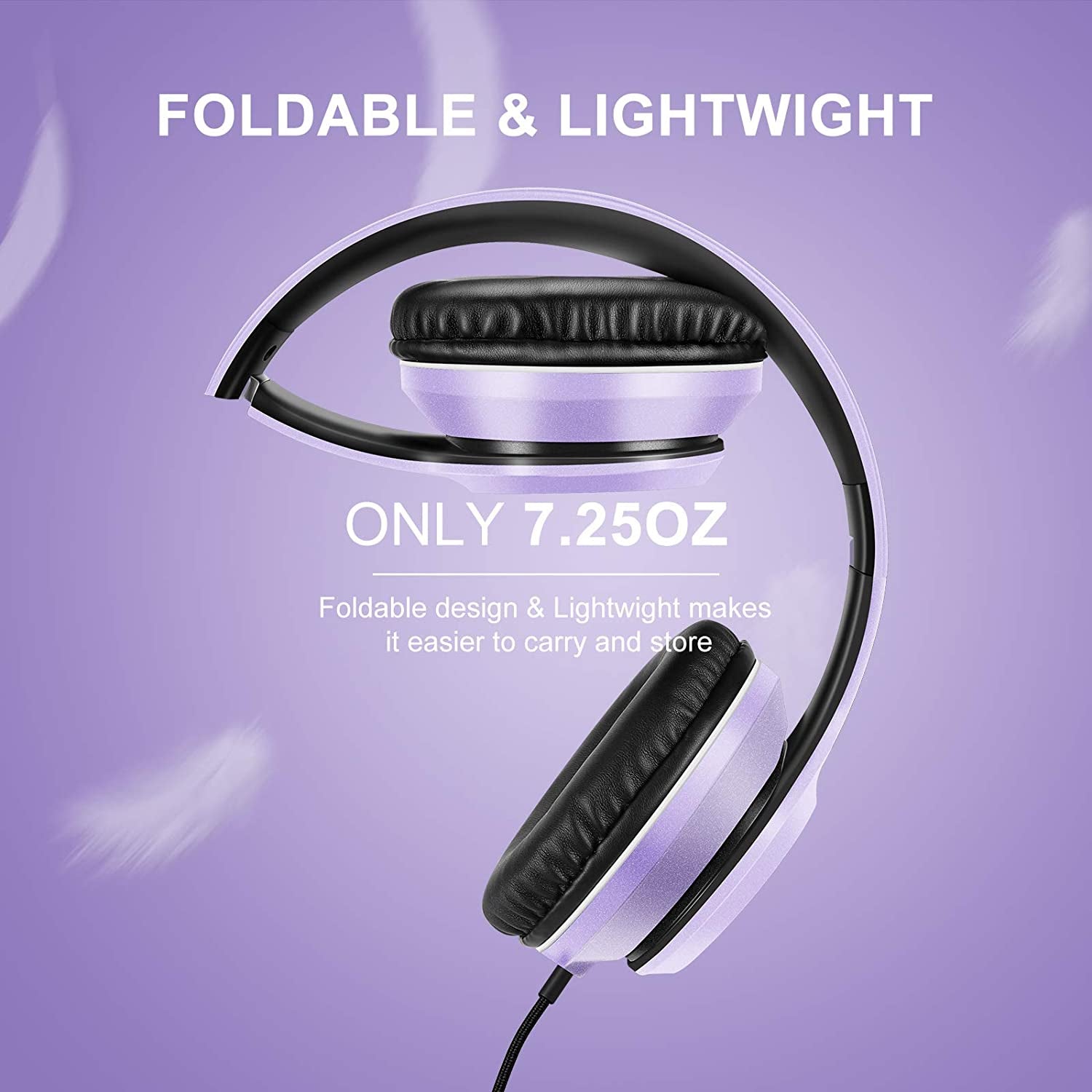 X8 Over-Ear Wired Headphones with Microphone with 1.45M-Tangle-Free Nylon Line&3.5Mm Plug,Lightweight Foldable & Portable Headphones for Smartphone,Tablet,Computer,Mp3/4(Dark Purple)