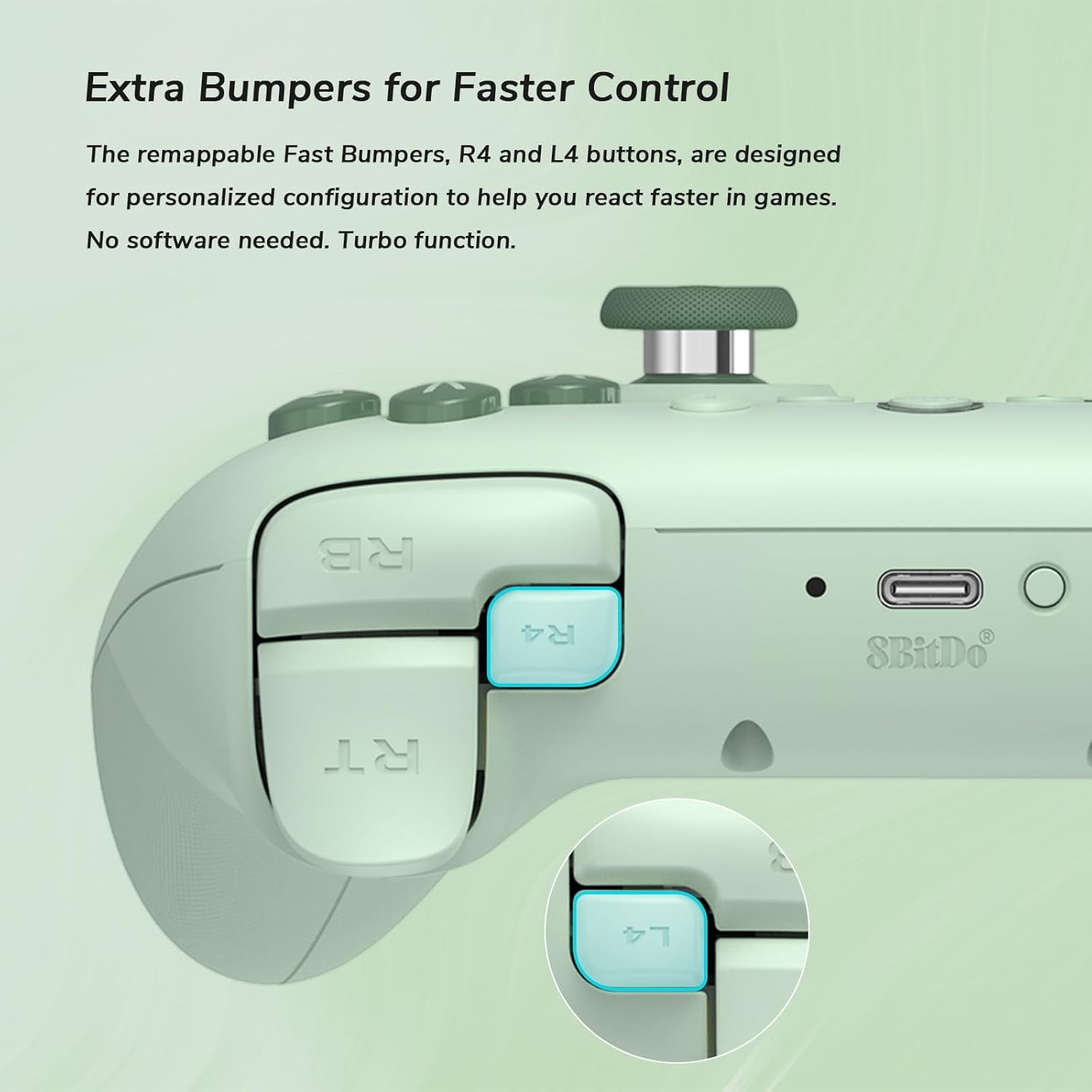 Ultimate 2C Wireless Controller for Windows PC and Android, Gamepad with 1000Hz Polling Rate, Remappable L4/R4 Bumpers, Rumble Vibration and Turbo Function(Green)