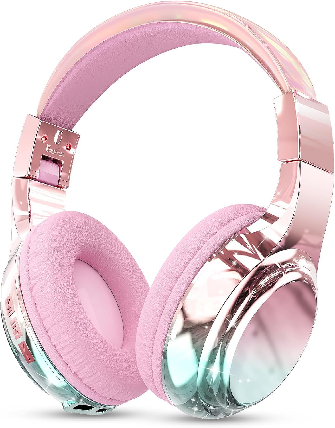 Kids Bluetooth 5.3 Headphones, Wireless Metallic Gradient Headset, Lightweight Foldable on Ear Headphones with Aux Cord, Fast Charging, Built-In Mic, for School/Travel/Tablet/Ipad