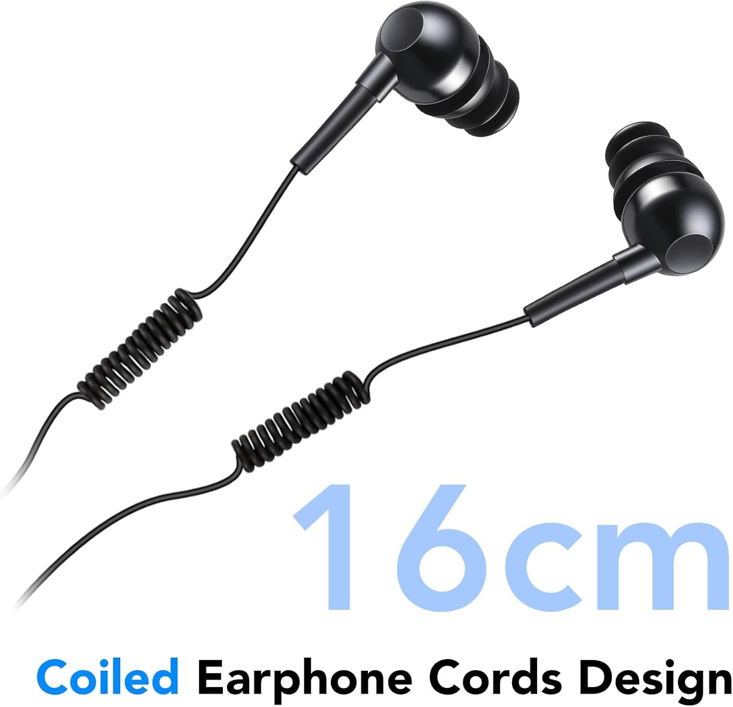 IPX8 Waterproof In-Ear Earphones, Coiled Cable Swimming Earbuds with Stereo Audio Extension Cable, Wired,Black