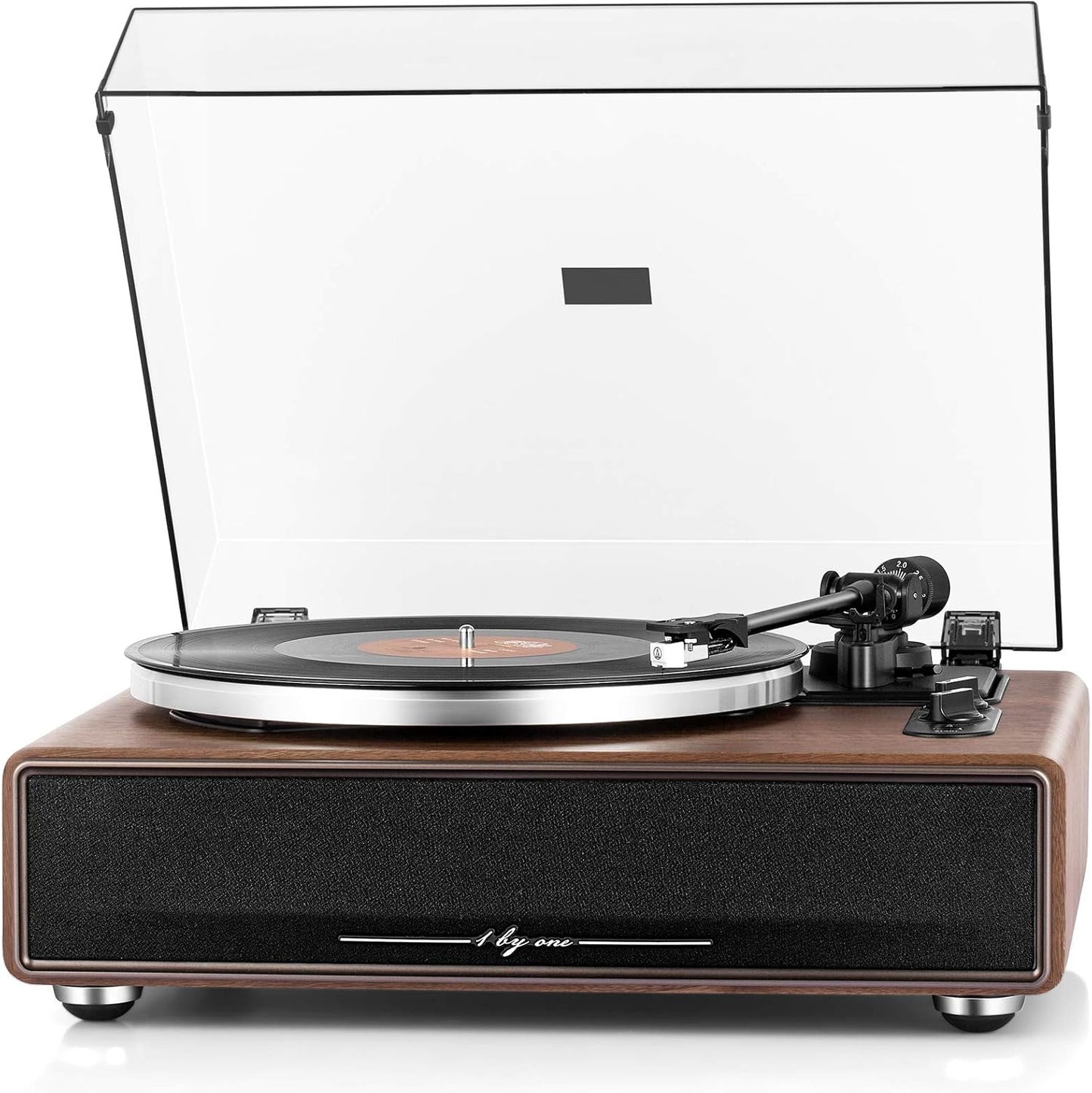 High Fidelity Belt Drive Turntable with Built-In Speakers, Vinyl Record Player with Magnetic Cartridge, Bluetooth Playback and Aux-In Functionality, Auto Off