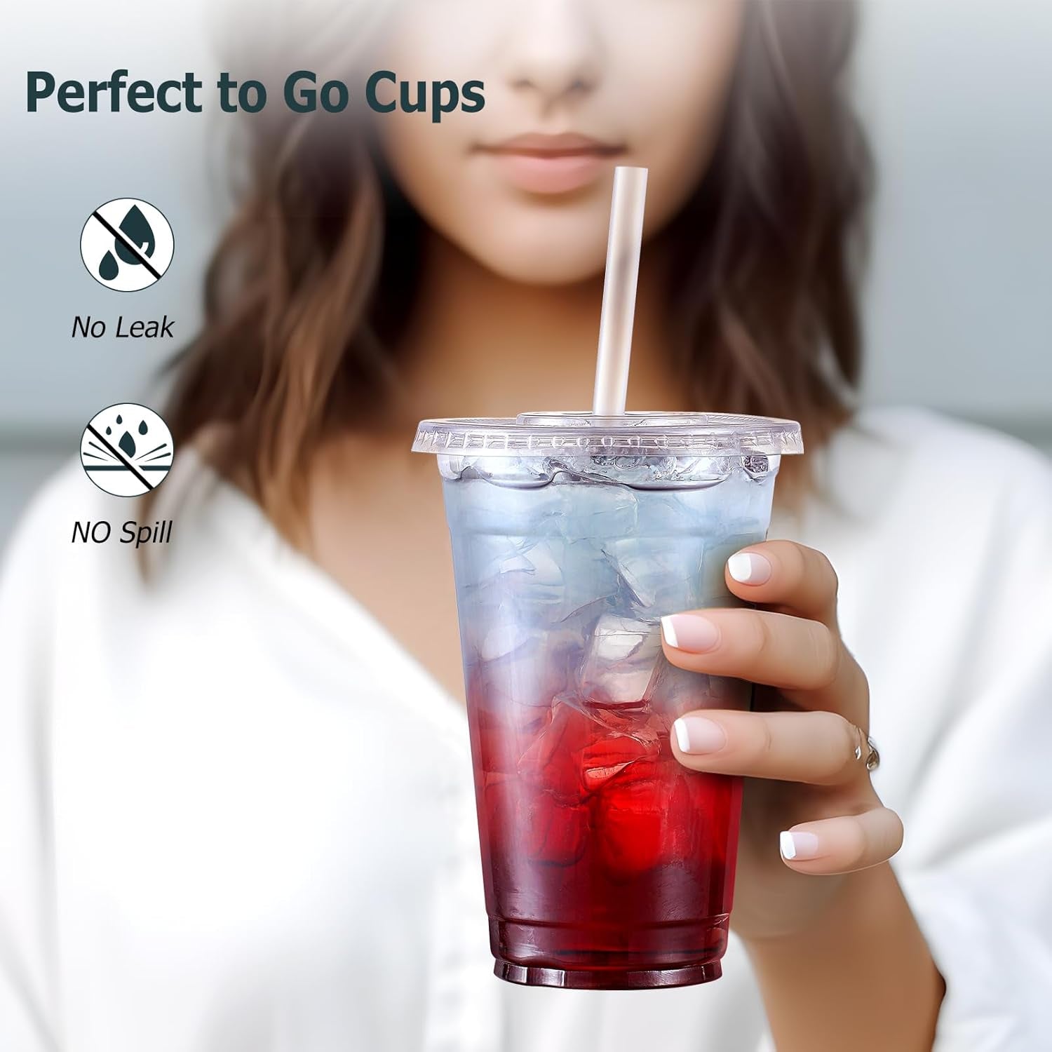 [100 Sets 12 Oz Clear Plastic Cups with Lids and Straws, Disposable Cups with Lids for Iced Coffee, Smoothie, Milkshake and Cold Drinks.