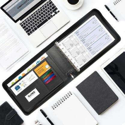 Zippered Business Checkbook Binder 7 Ring 1 Inch with Zipper for Business Checks (9" X 13"), PU Leather 7 Ring Check Binder for Business Checks Holds 600 Checks Capacity for Executive Supplies