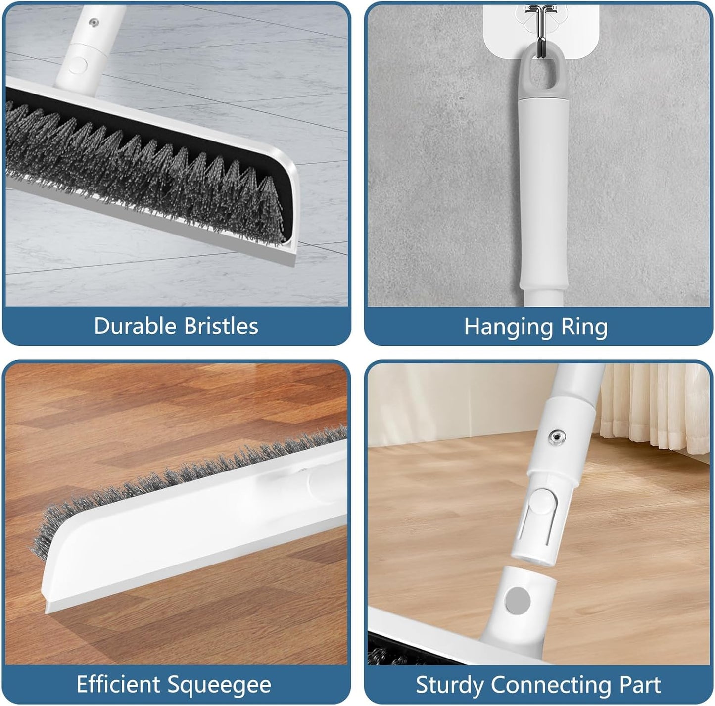 Floor Scrub Brush with 48-Inch Long Adjustable Handle 2 in 1 Scrape Brush Stiff Bristle Floor Scrubber for Cleaning Shower Bathroom Garage Kitchen Wall Deck Tub Tile