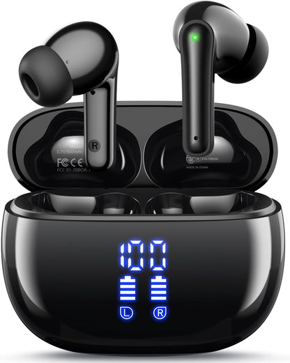 Wireless Earbuds, Bluetooth Ear Buds Headphones, 40H Long Playtime, Stereo Deep Bass, LED Power Display, IPX7, Lightweight in Ear Earphone with Mic for Iphone Android Phone