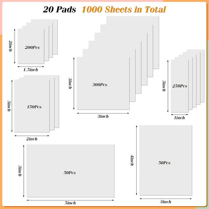 [2000 PCS] Transparent Sticky Notes, 6 Sizes Clear Sticky Notes Pads, Waterproof Self-Adhesive Translucent See through Sticky Notes for Annotating Books,School & Office