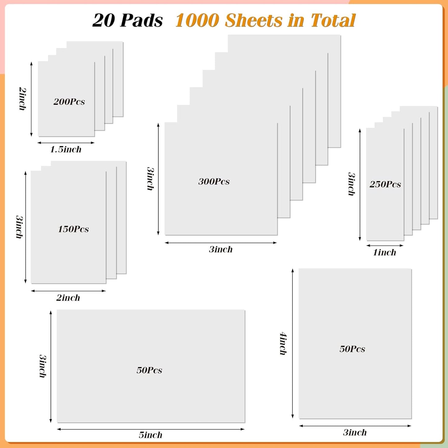 [1000 PCS] Transparent Sticky Notes, 6 Sizes Clear Sticky Notes Pads, Waterproof Self-Adhesive Translucent Sticky Notes for Annotating Books, See through Sticky Notes for School & Office