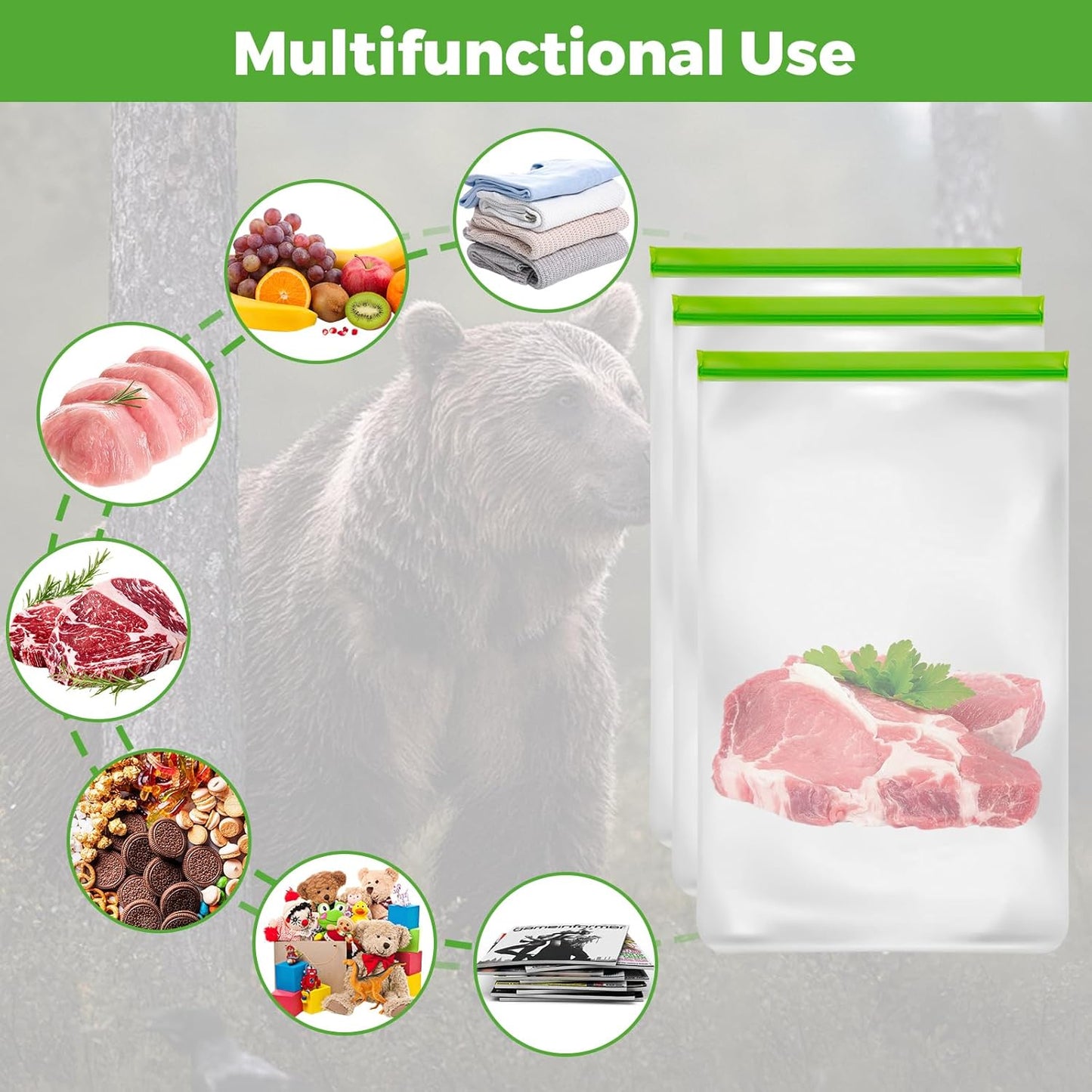 3 Pack Bear Bags for Food Backpacking, Odor Proof Bags-12Ｘ20 Inch, Reusable Double Track Zip Closure Storage Bags Keep Fresh Fit Camping, Water Sports, Hiking and Home Organization