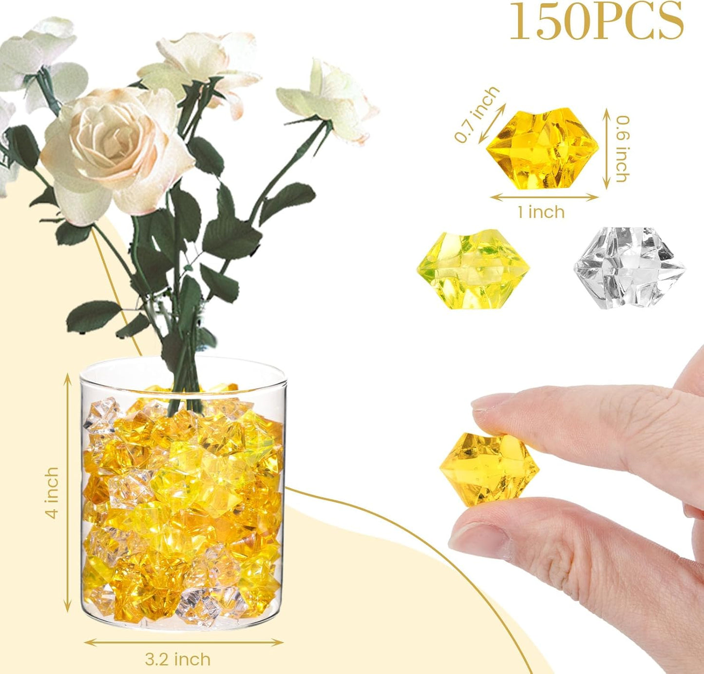 Yellow and Orange Fake Ice, 150PCS Acrylic Fake Diamonds, Crushed Ices Plastic Gems Vases Fillers for Aquarium Tank Rocks Table Scatter Wedding Party Home Decor