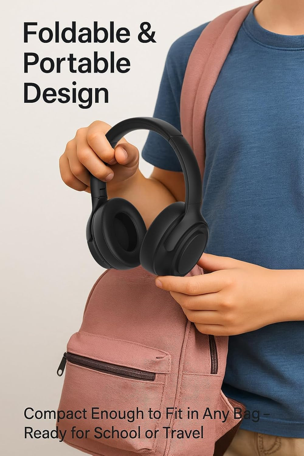 Wireless Headphones | 94Db Volume Limited Hearing Protection | Built-In Mic | Bluetooth 5.3 | Foldable & Durable Headset for School, Travel | Ideal Back to School Gift for Kids(Beige)
