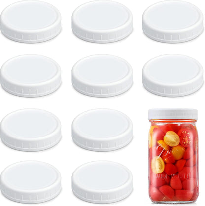 [10 Pack] WIDE Mouth Mason Jar Lids for Ball, Kerr and More - White Plastic Storage Caps for Mason/Canning Jars - Leak-Proof, Dishwasher Safe & Food Grade