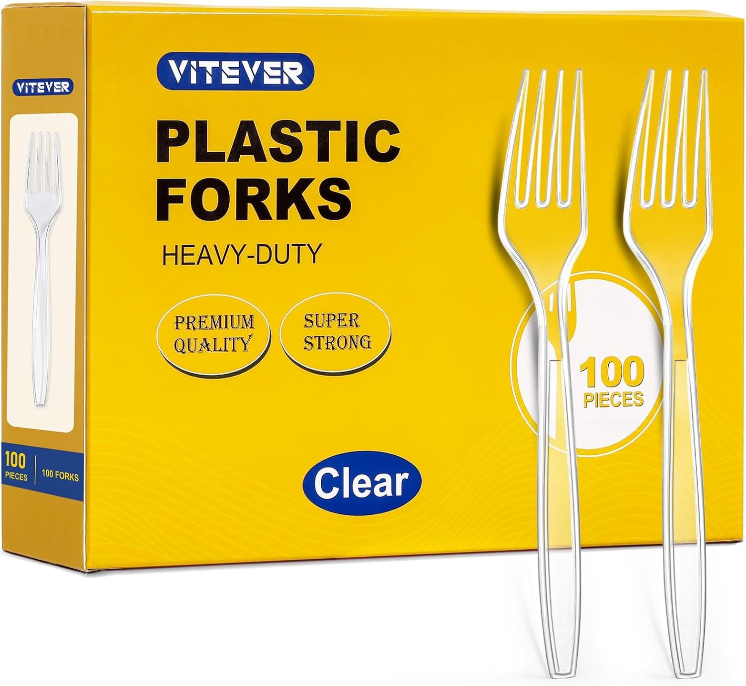 [100 Count] Clear Plastic Forks Heavy Duty, Premium Disposable Forks, Durable Plastic Cutlery for Parties, Picnics, Big Event, Daily Use - Heat Resistant & BPA Free