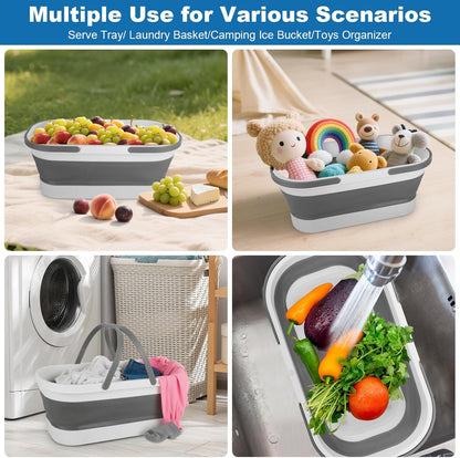 12L Collapsible Mop Bucket with Wheels, Folding Car Wash Bucket for Cleaning Supplies Mopping, Plastic Buckets with Handle Laundry Wash Basin Tub Water Pail for Fishing Camping RV Dorm Room Essentials