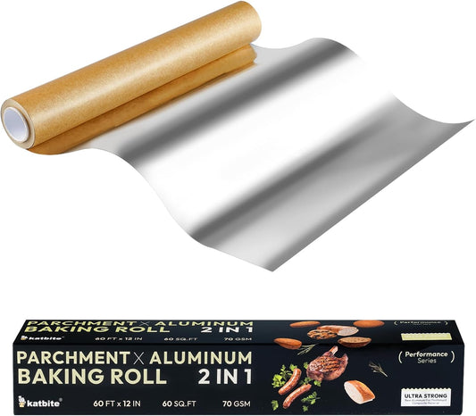 Aluminum Foil Roll - 12In X 60Ft, 60 Sq.Ft, Heavy Duty Non-Stick Roll with Portable Cutter