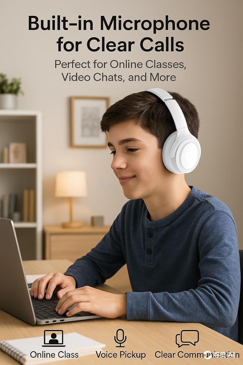 Wireless Headphones | 94Db Volume Limited Hearing Protection | Built-In Mic | Bluetooth 5.3 | Foldable & Durable Headset for School, Travel | Ideal Back to School Gift for Kids(Beige)