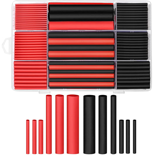 270Pcs 3:1 Shrink Ratio Dual Wall Adhesive Lined Heat Shrink Tubing Tube 6 Size: 3/8",1/4",3/16",1/8",3/32",1/16", 2 Color KIT Black Red