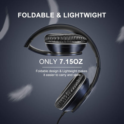 X6 Over-Ear Headphones with Microphone, Lightweight Foldable & Portable Stereo Bass Headphones with 1.45M No-Tangle, Wired Headphones for Smartphone Tablet MP3 / 4 (Dark Blue)