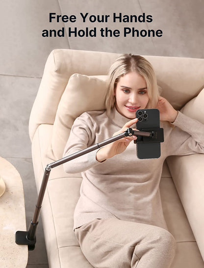 Phone Holder for Desk and Bed Compatible with Iphone 16 15 14 13 12 Overhead Phone Mount Gooseneck Phone Stand Flexible 360 Lazy Long Arm Clamp Clip for Table Bedside [1-Pack, Black]