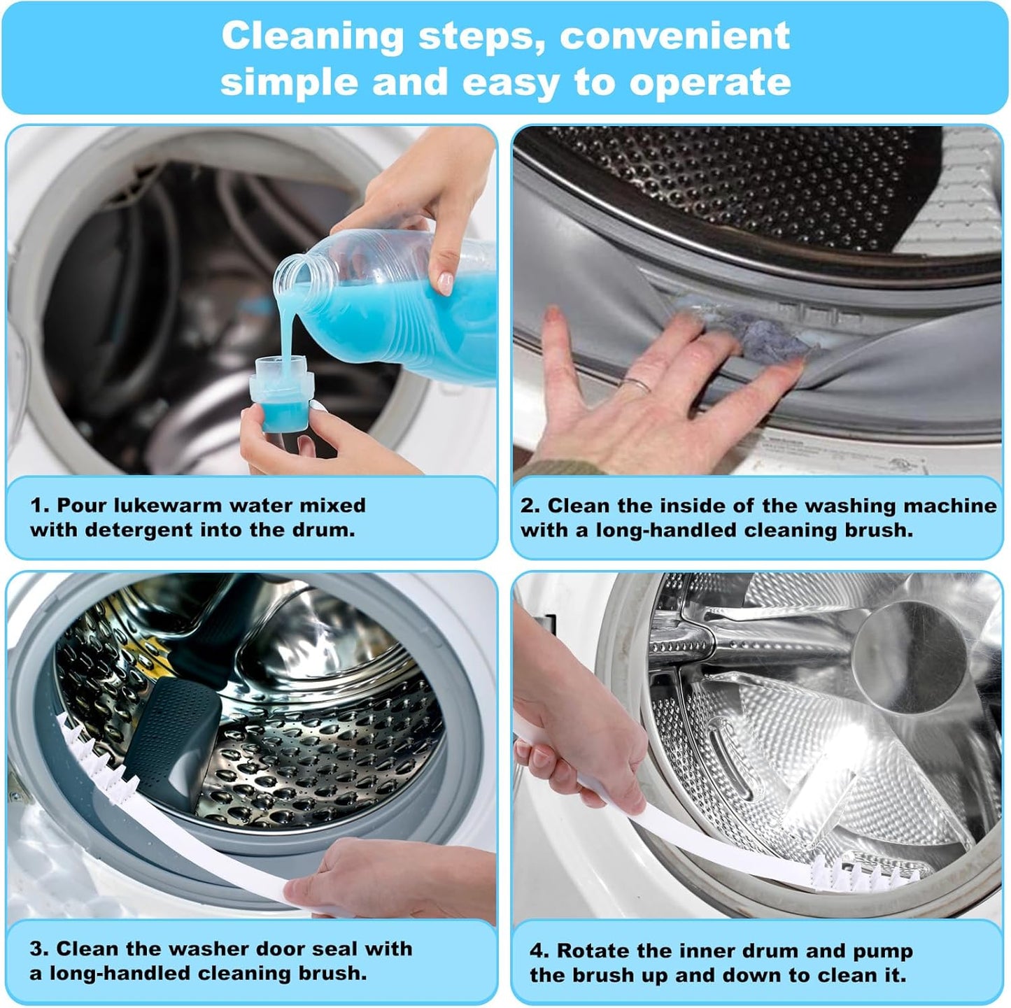 Washing Machine Cleaning Brush Set, Front Load Washer Machine Cleaner Accessories with 1PCS Drum Slot Cleaner Brushes and 5PCS Crevice Cleaning Brush for Washer Rubber Seal