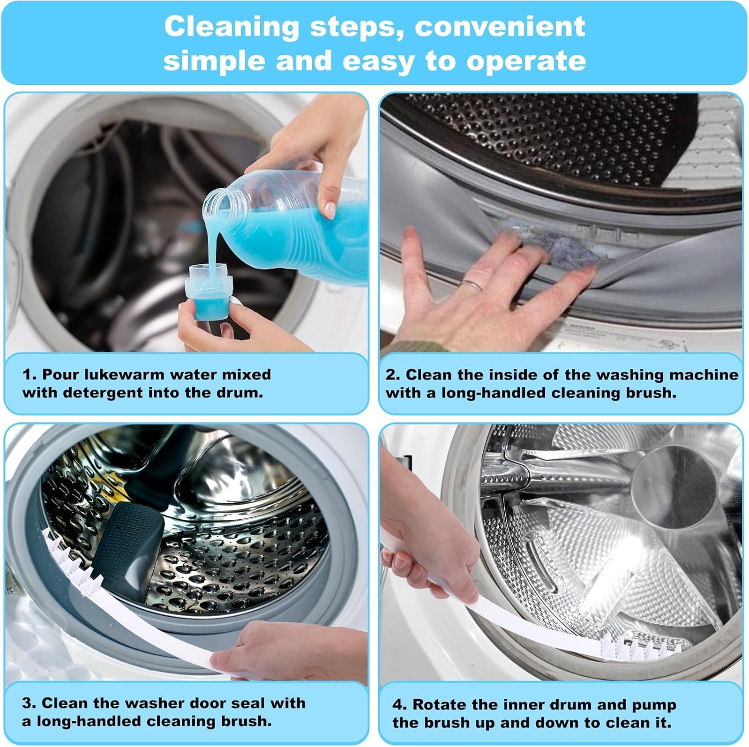 Washing Machine Cleaning Brush Set, Front Load Washer Machine Cleaner Accessories with 1PCS Drum Slot Cleaner Brushes and 5PCS Crevice Cleaning Brush for Washer Rubber Seal