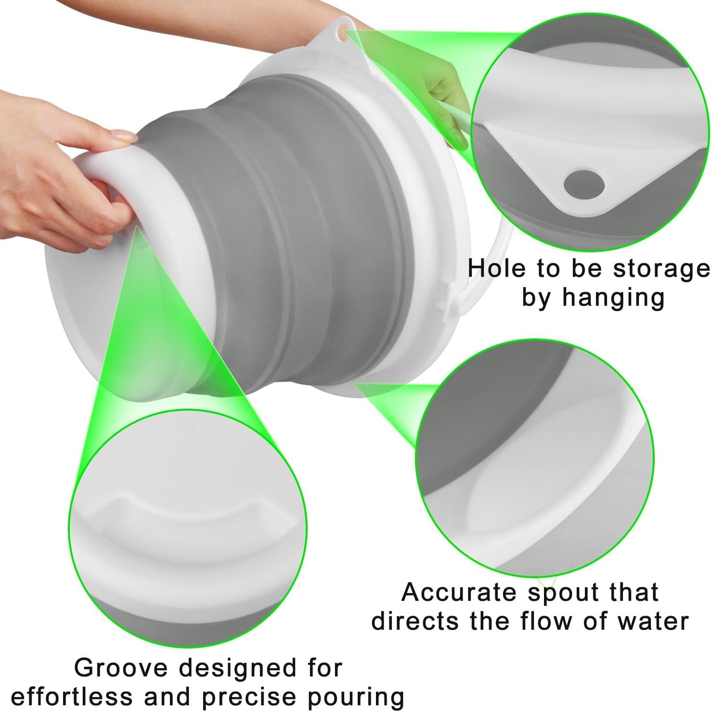 Collapsible Mop Bucket and Ice Bucket-5L(1.3 Gallon) Household Cleaning Silicone Dust Mops Bucket with No Wringer Set,Portable Bathroom Cleaning Supplies Bucket for Cleaning Caddy Spin Mops for Floor