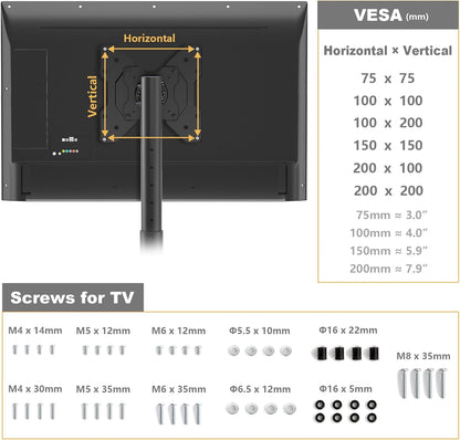 TV Floor Stand for 13-50 Inch LCD LED Flat/Curved Panel Screen Tvs up to 44 Lbs, Height Adjustable TV Stand Mount with VESA 200X200, Portable TV Stand for Bedroom, Dorm Room, Office