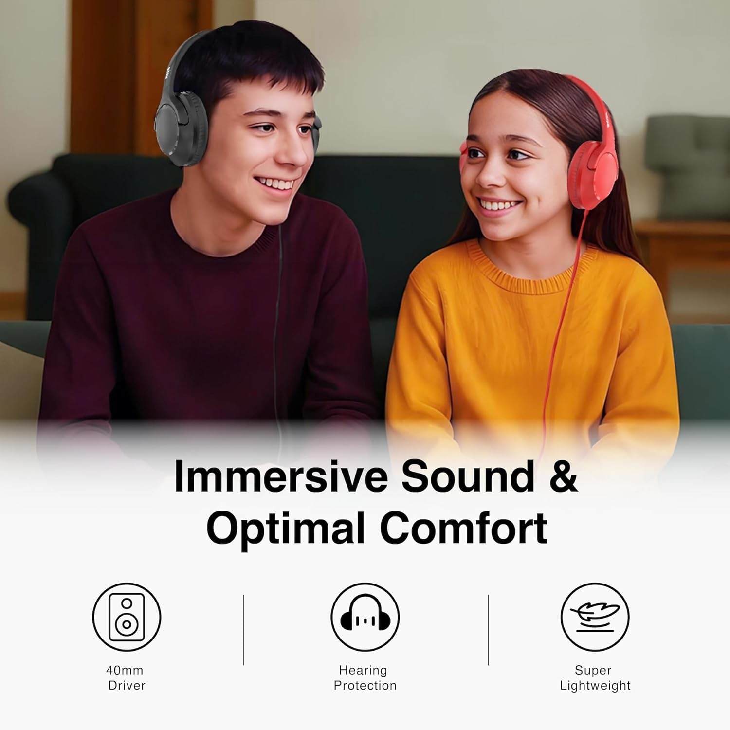 Wired Headphones Over-Ear Hi-Fi Sound with Microphone Adjustable Foldable, 1.5M Cord & 3.5Mm Jack, Lightweight Headset for Kids Adults PC Ipad Laptop Black
