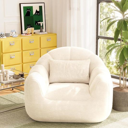 Oversized Pumpkin-Shaped Bean Bag Chair with Shredded Sponge Filler for Gaming, Reading, and Relaxation in Living Room and Bedroom (Beige)
